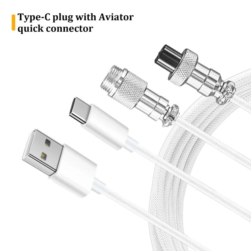 Coiled USB C Keyboards Cable Braided Detachable Aviation Type C Mechanical Keyboards Cable 1.6M