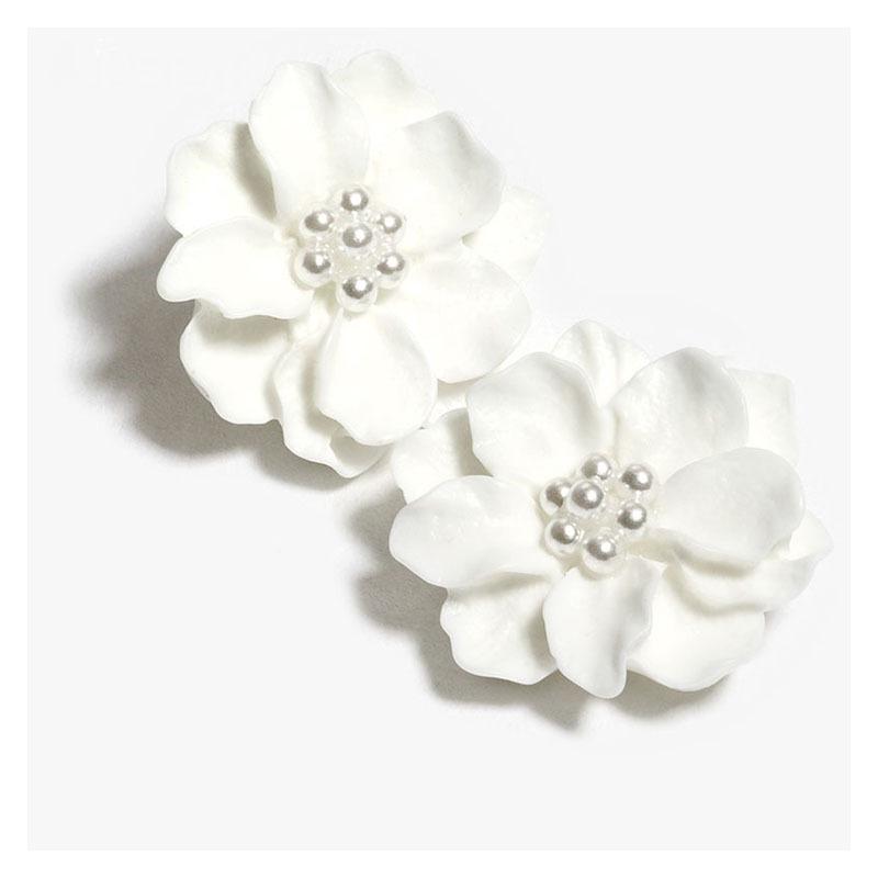 Korean Style White Flower Pearl Stud Earrings for Women - Atmospheric, Small, Fresh