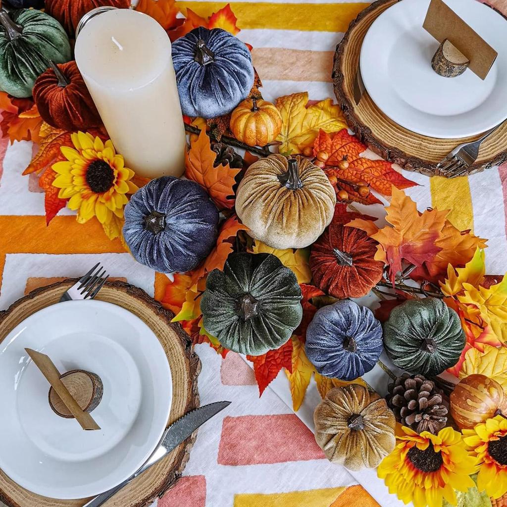 Artificial Velvet Pumpkin 2025 12/16Pcs Halloween Autumn Fall Pumpkin Ornament For Autumn Party Decorating Props