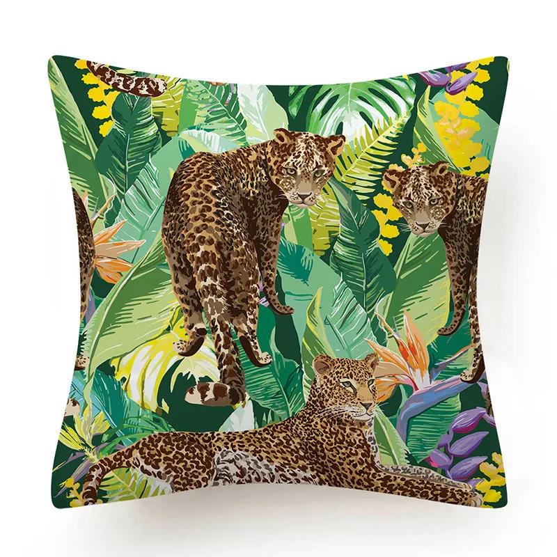 Polyester Tiger Leopardenmuster Kissenbezug Polsterung Sofakissen Palmblatt Tropischer Dschungel Heimdeko Bezug
