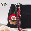 Knitted Holiday Embellishments Christmas Santa Claus Bag Charm, Crochet Keychain Pendant with Key Accessories Faux Leather Star, Xmas Hanging