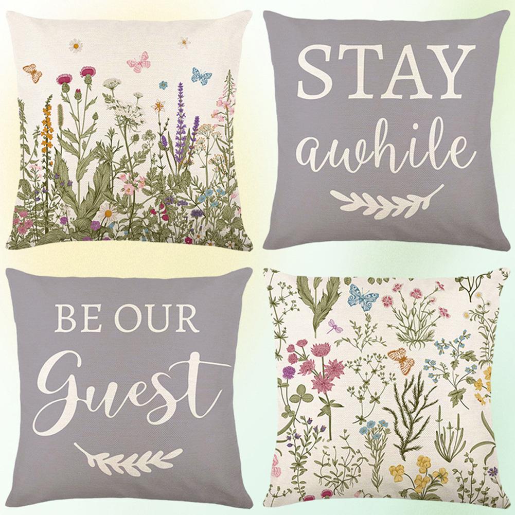 18 Inch Linen Pillowcase Spring Flower Printed Design Without Core