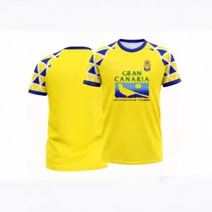Football jersey yellow with blue/white geometric breathable sports T-shirt 3D high definition printing ideal jersey