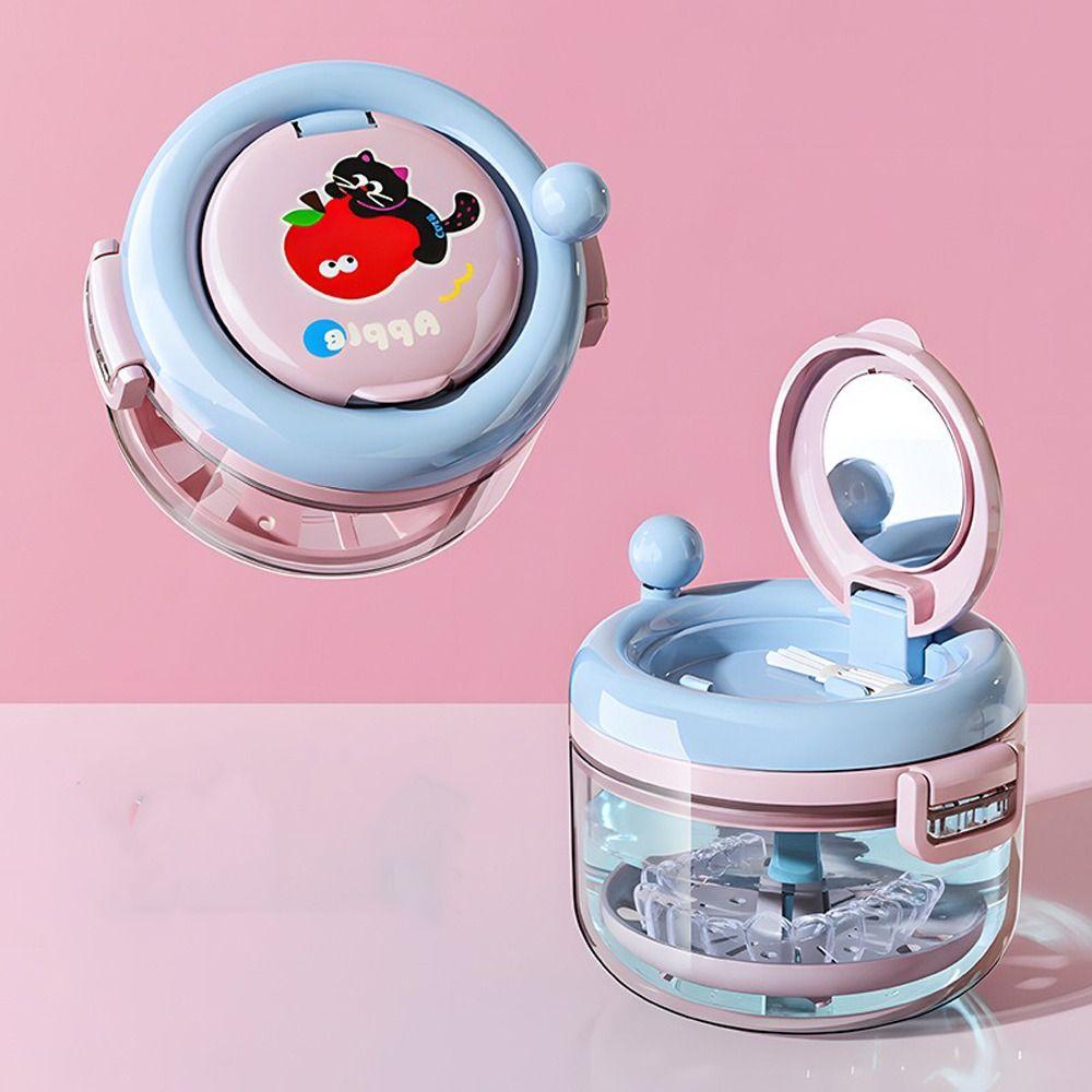 2-in-1 Denture Cleaning Box Hand Cranked Braces Storage Box Orthodontic Retainer Box  Travel Use