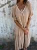 Summer New Women's Fashion Cotton and Hemp V-neck Dress for Women
