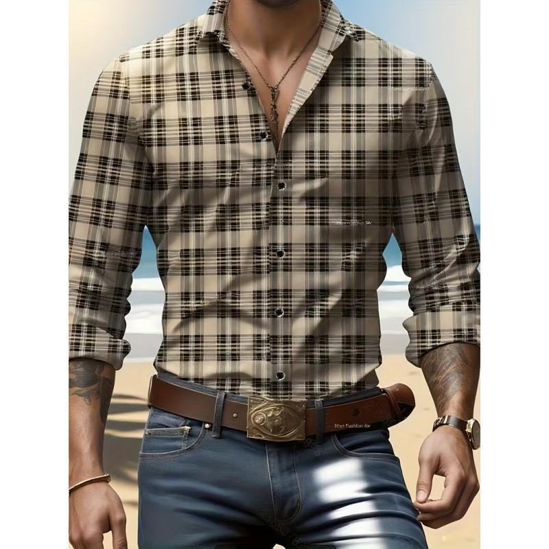 2025 Geometric Three-dimensional 3D Printed Casual Lapel Long-sleeved Shirt Spring and Autumn Men's Trendy Versatile Shirt for Men