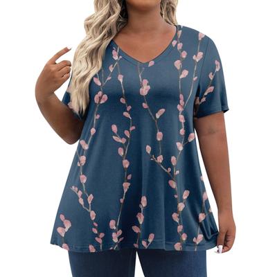 Womens Plus Size Tops Short Shirts V Neck Casual Clothing 3D Printe  T-Shirts