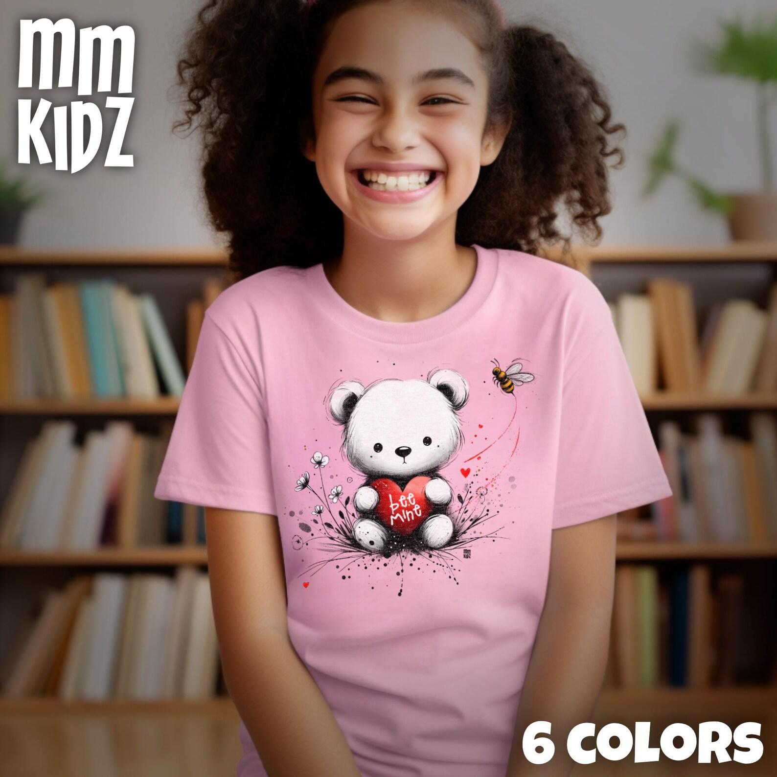Kid s Valentine s Day T-Shirt | Bee Mine Teddy Bear T Shirt | Adorable Valentine s Day Graphic Tee | Cute Heart Design | Sweet Gift Daughter 120