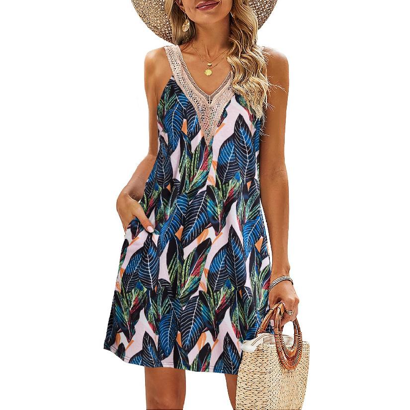 Neues modisches und sexy Strand-Date-Temperament-Abendparty-Damenurlaubs-Lockeres, lässiges, florales Kurzkleid