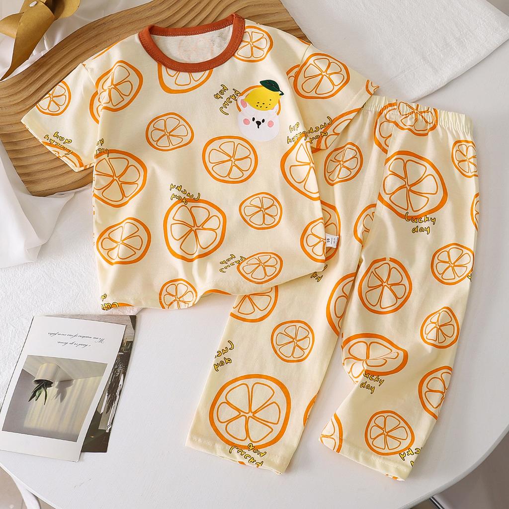 Kids Summer Cotton Short Sleeve Set Class A Baby Air Conditioner Clothes Boys Girls Home Pajamas