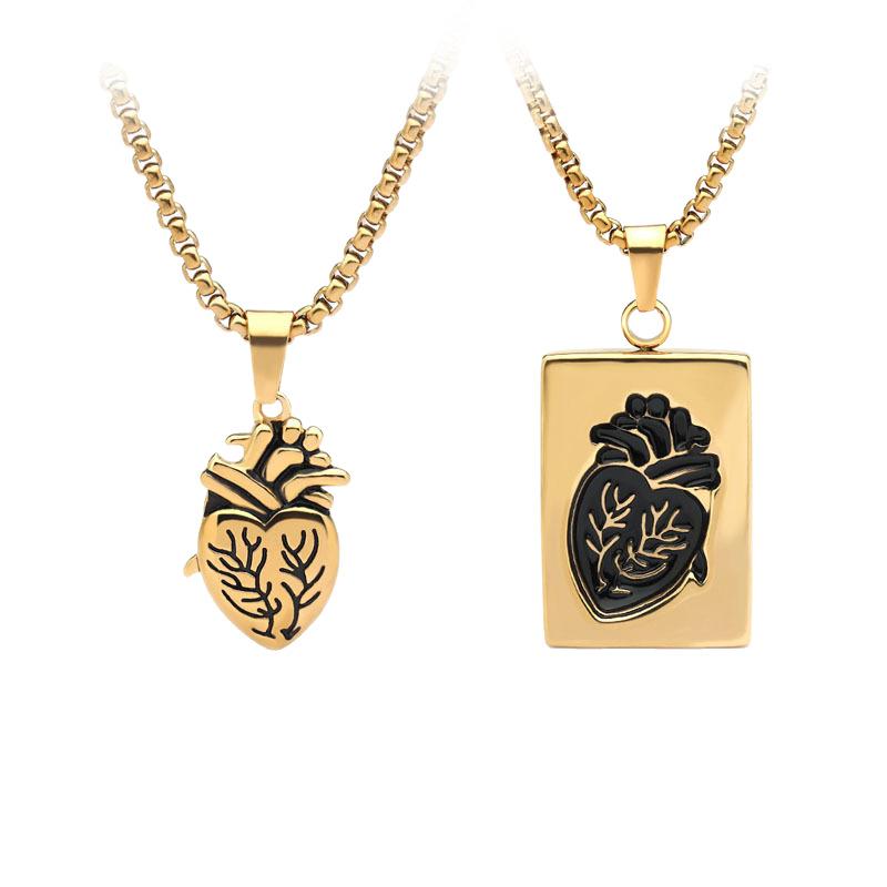 Couple Necklace Heart Shape Bead Chain Rock Style Pendant Couple Necklace