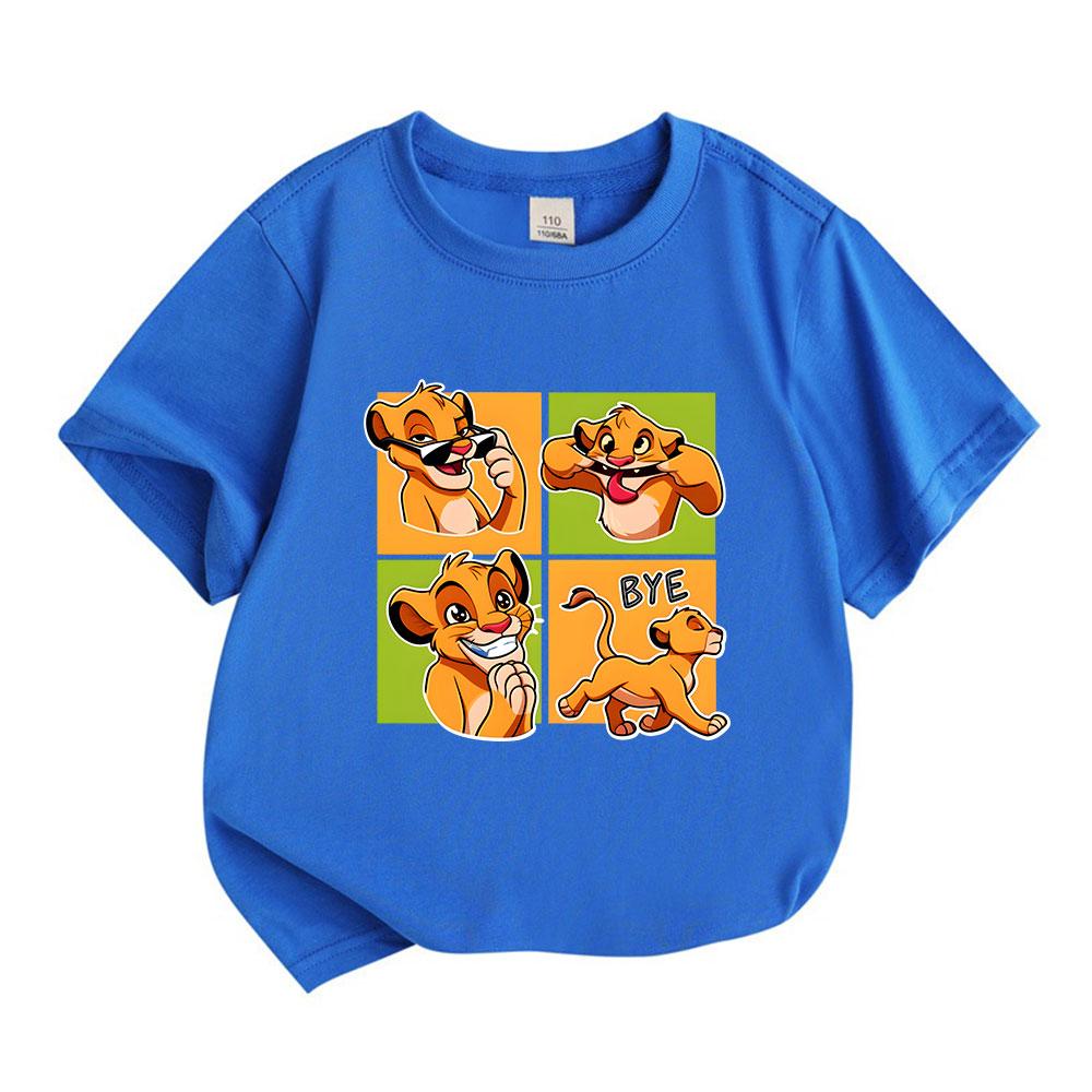 Kids Boys Girls 100% Cotton Short Sleeve O-Neck T-shirt, Cute Cartoon Little Lion Print Casual Tops, Soft Breathable Summer Tees for Children Daily We