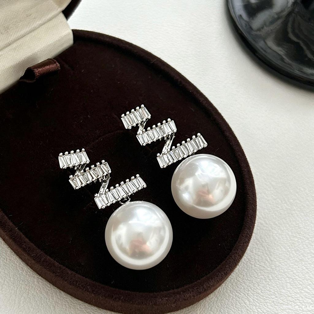 S925 Silver Needle Geometric Zirconia & Pearl Dangle Earrings - Light Luxury, Elegant, Versatile Fashion Accessory