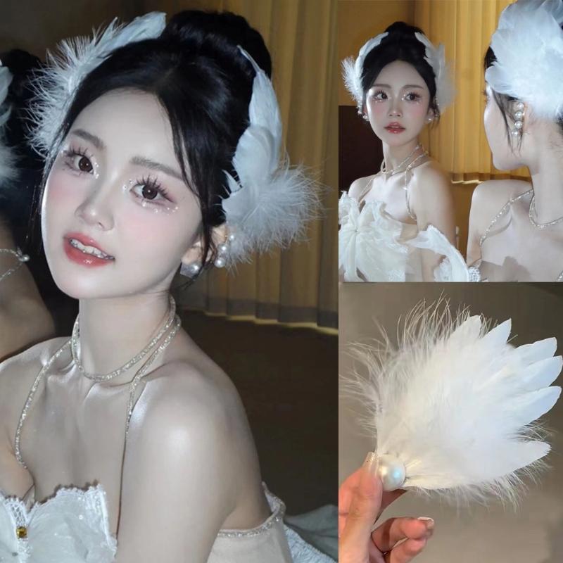 Weiße Feder Design Entenschnabel Haarspange Y2k Haarspange Frühlings Haarspange für Mädchen