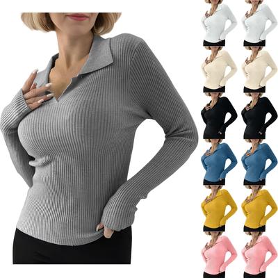 Damski modny, swobodny, jednolity kolor, sweter z długim rękawem, dopasowany sweter, bluzka typu pullover
