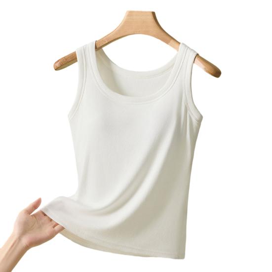 Women Sleeveless Camisole Top Wide Strap Tank Top with Built-in Padded Bra Summer Casual