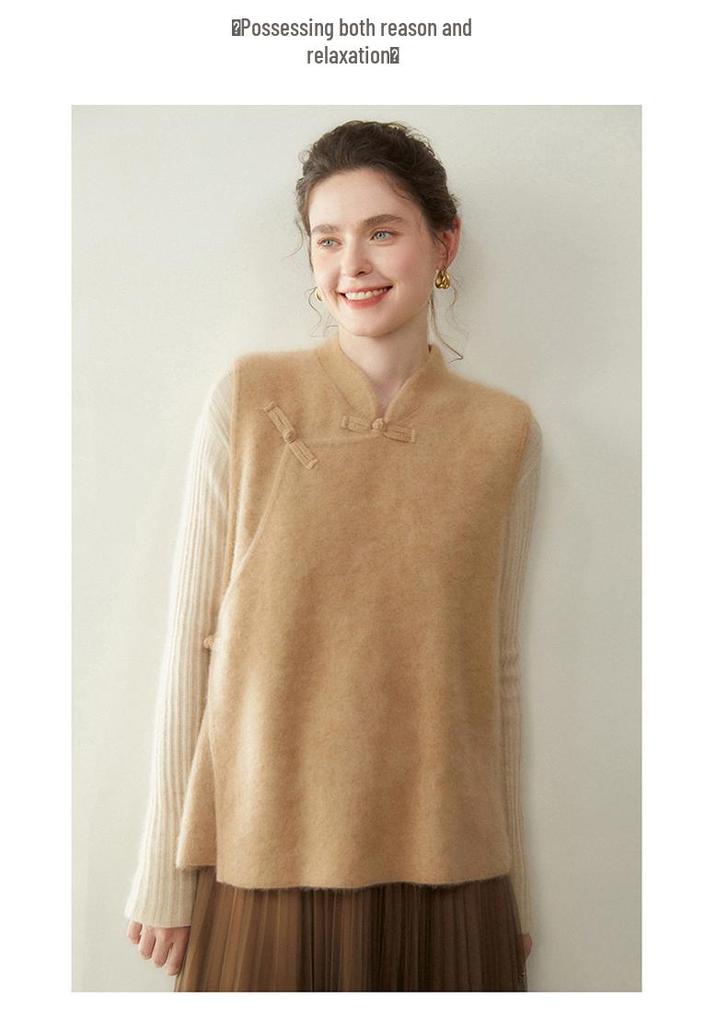 Women's Cashmere Frog Button Chinese-Style Knit Shawl Vest