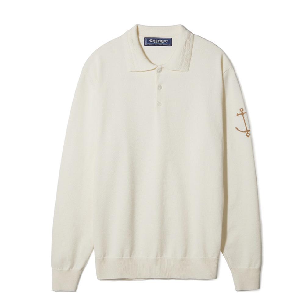 Geonjiulleunseu Cotton Long Sleeve Collared Knit - Ecru