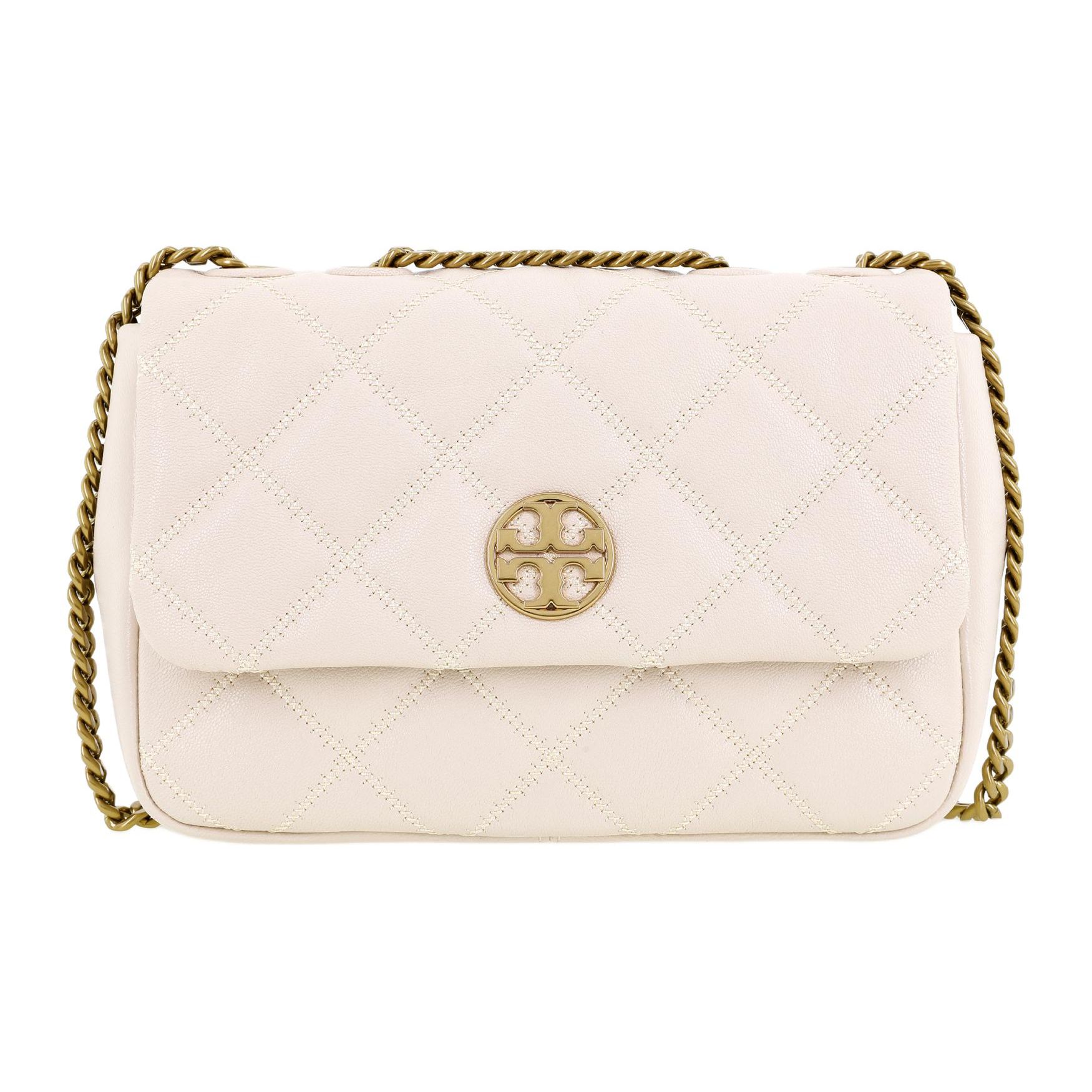 Tory Burch Women's White Tb-Willa Quilted Chain Leather Square Messenger Bag Handbags Brie-Cheese- 148243-724