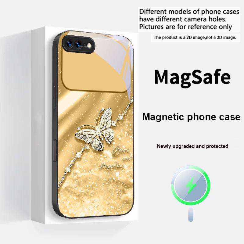 An elegant blue butterfly For iPhone 17 Pro Max 16 E 15 14 13 Plus 12 mini 11 17 Air XR Xs Max 7 Plus Magsafe Glass Phone Case