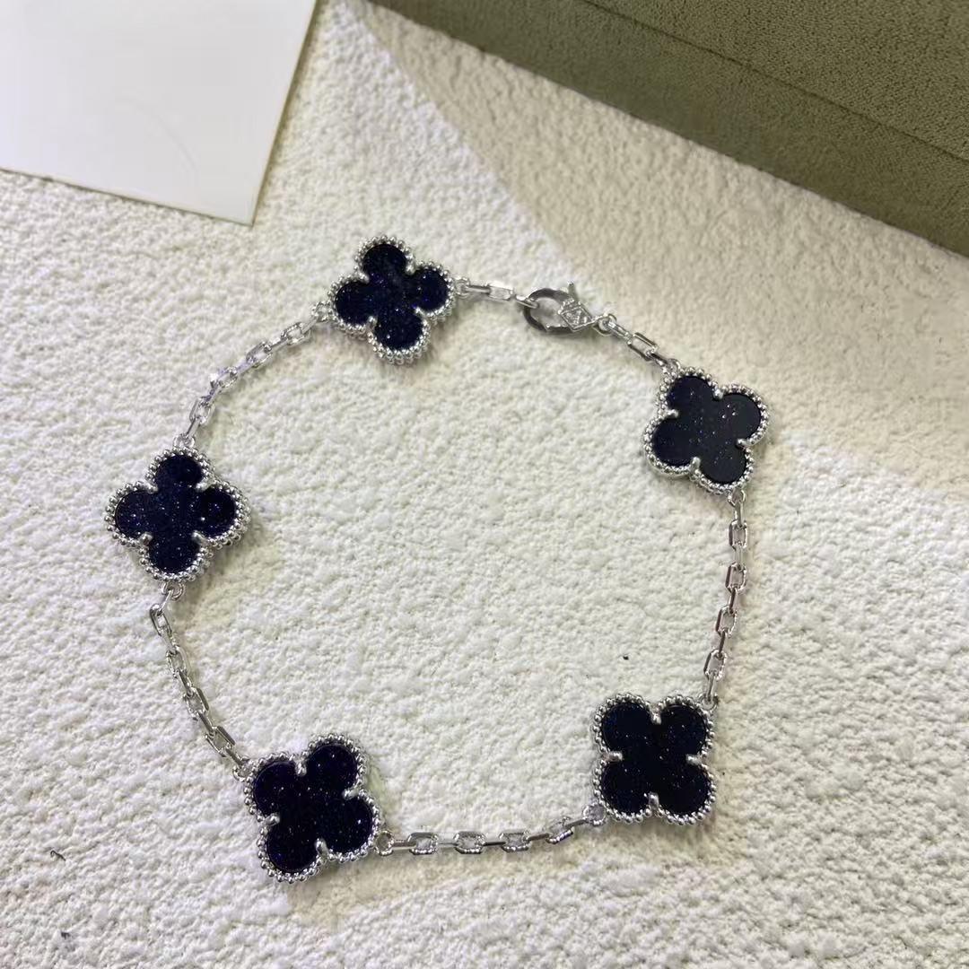 

Браслет «Четырехлистный клевер» высокой версии, двухсторонний, Фэнтези, розовое золото 18 карат, перламутр, CNC, браслет с пятью цветками 925 Silver серебряный