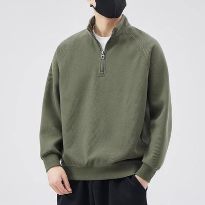 Frühling Herbst Stehkragen Halber Reißverschluss Locker Lässig Sweatshirt Männlich Einfarbig All-Match Unterzieher Pullover Oberteil Herren