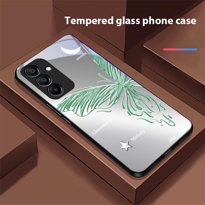Metallic Butterfly Für Samsung Galaxy A15 5G 54 4G 51 50 24 35 90 71 12 51 53 52S 80 22 34 Schwarz Gehärtetes Glas Handyhülle