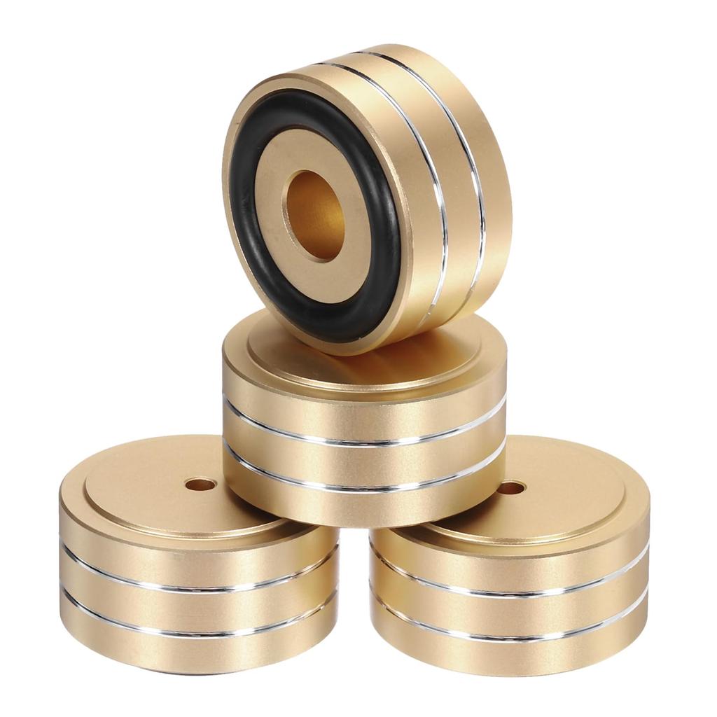 Uxcell 8pcs Subwoofer Insulation Pads, 40x20mm, Speaker Insulation Pad Feet, Turntable Audio Studio Monitor Insulation Pads, M4 Screw, Gold