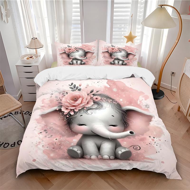 3pcs Pink Elephant Bedding Set, Including Without Filling, Soft and Comfortable Home Bedroom M084