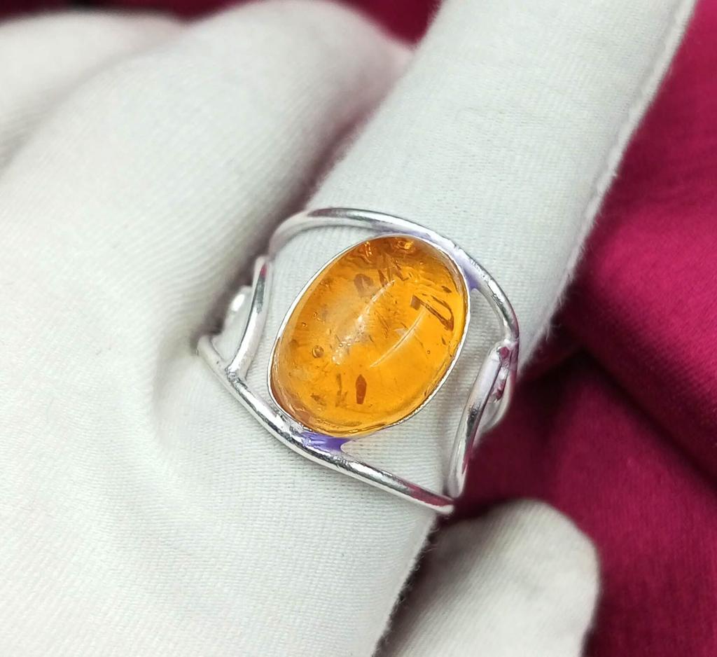 Baltic Amber Gemstone 925 Sterling Silver Plated Oval Shape Adjustable Ring Jewelry ADR-R308