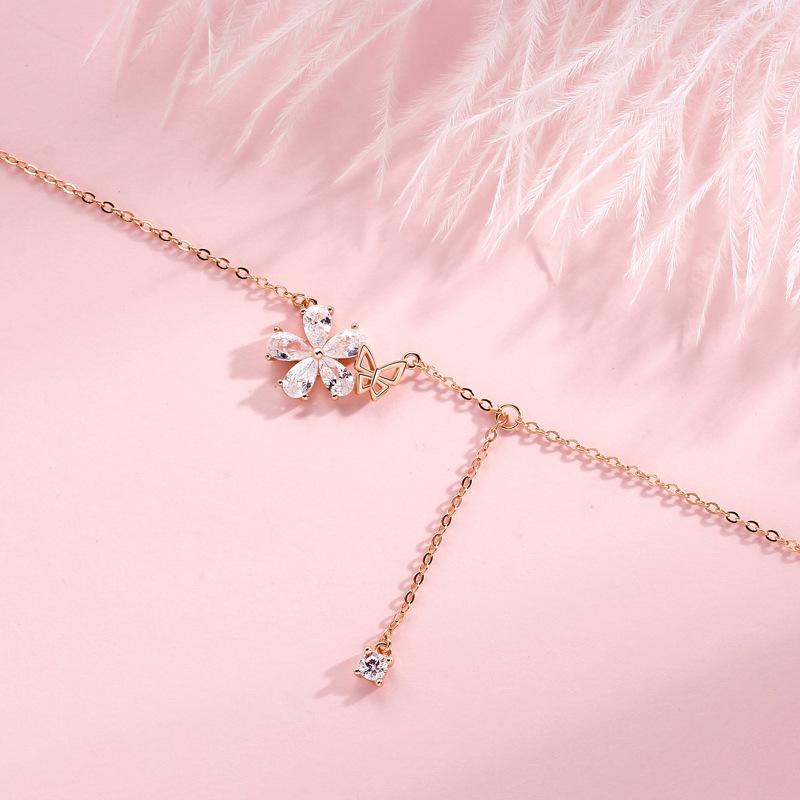 

Cherry Blossom Butterfly Tassel Necklace Women s Niche Fresh Delicate Sweet Mori Girl Style Jewelry