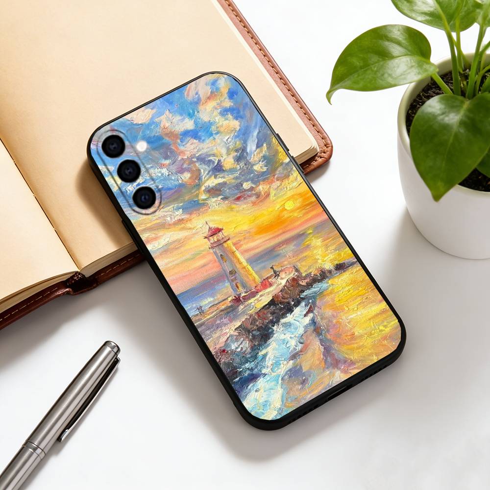 Art oil painting of a lighthous Phone Case Black Silicone Soft For Samsung Galaxy A73,A72,A71,A70,A53,A52,A51