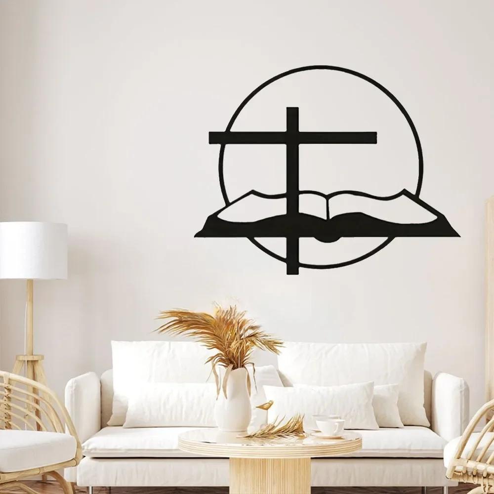 Czarny metalowy krzyż na ścianie, dekoracja spokojnego biura domowego, serdeczny prezent, metalowy krzyż na ścianie, czarny, spokojny gabinet domowy