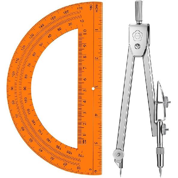 Drawing Compass and 6 Inch Protractor, Student Geometry Math Set