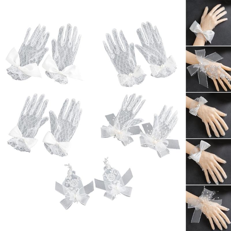 Wedding Lace Gloves Pearls Proms Gloves for Operas Stage Performances Evening Dinner Women Gloves Lady Gloves