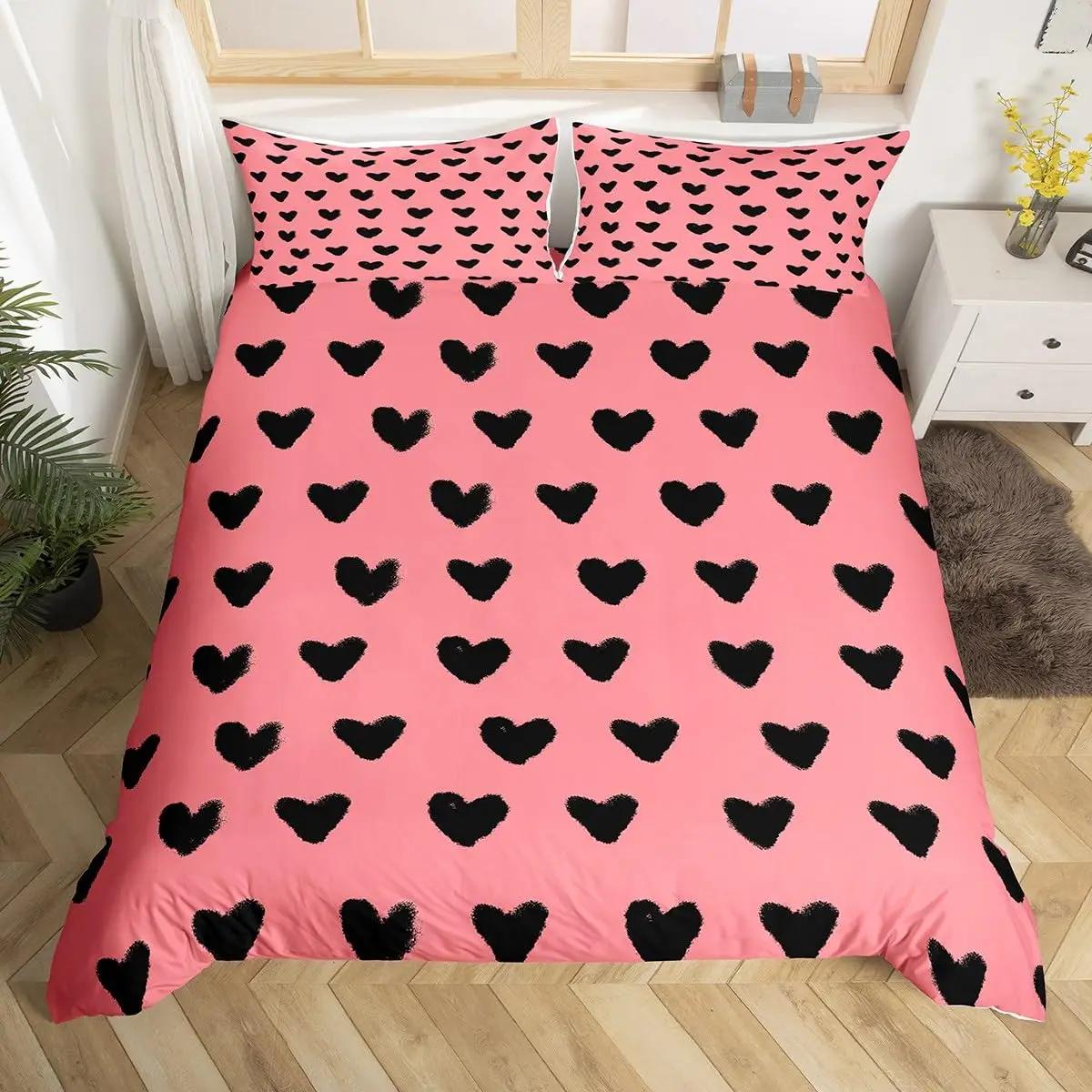 

Пододеяльник с узором в виде сердец для девочек, женщин, розовый, романтическая тематика, постельный комплект, декор комнаты, мягкий чехол для одеяла на День святого Валентина EU Single(135x200cm)