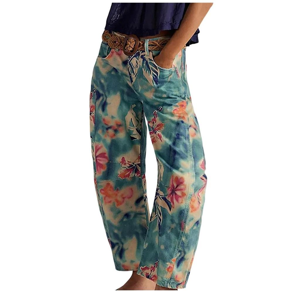 Herfst En Winter Dames Losse Jeans Geprinte Denim Negenpunts Broek Wijde Pijp Middelhoge Jeans Y2K