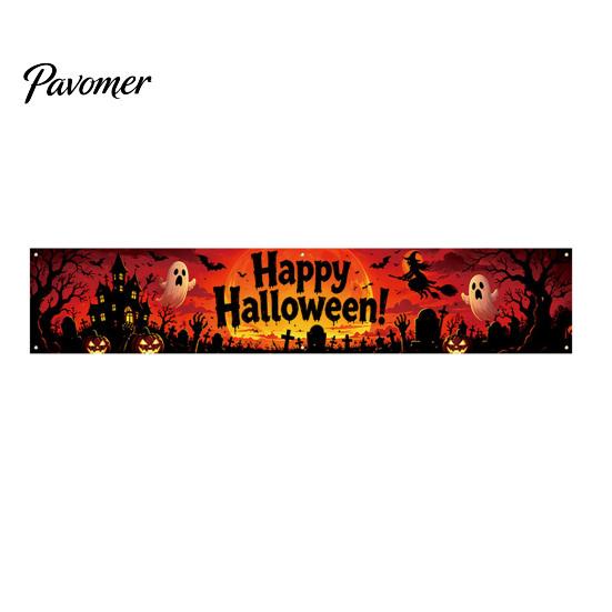 Festival Photo Booth Backdrop Halloween Fence Banner, 118 x 20 Inch Large Yard Sign Banner Flag, Scary Store Window Holiday Displays Party Hanging