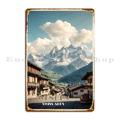 Wengen Vintage Travel Poster Swiss Alps Art Ceemko Metal Plaque Poster Pub Plates Classic Cinema Cinema Design Tin Sign Poster