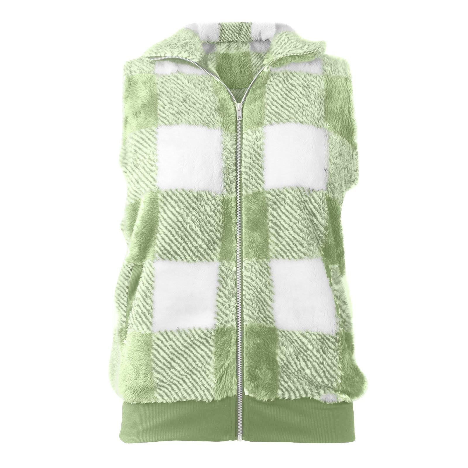 

Женский повседневный модный жилет без рукавов с воротником-стойкой на молнии в клетку плюшевый жилет XL