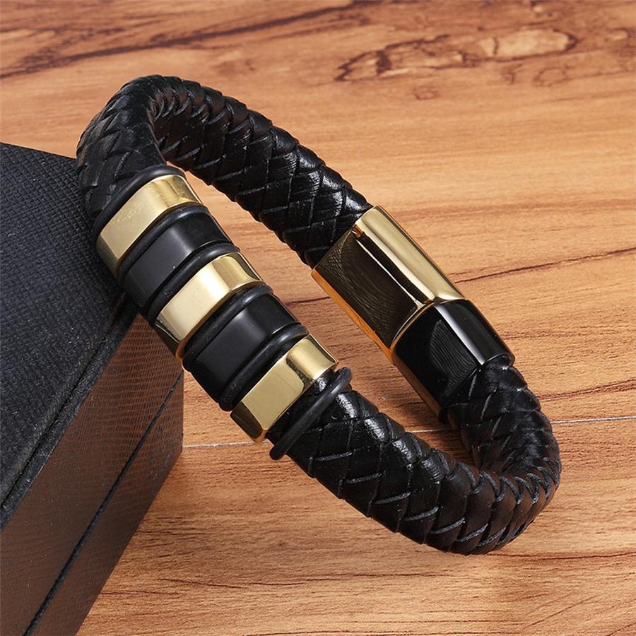 Combination Small Accessories Multicolor Stitching Stainless Steel Men's Leather Bracelet Luxury Jewelry Big Sale