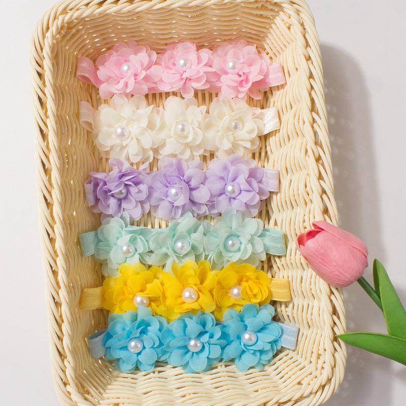 New baby elastic headband, cute chiffon bead flower children's jewelry, four seasons thin baby hair accessories