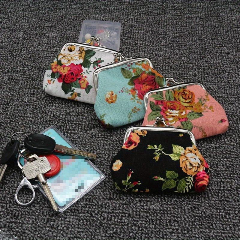 1 Stück Kiss Lock Geldbörse, Stilvolle Kleine Canvas-Blumenmuster-Aufbewahrungstasche für Damen für Schlüssel & Lippenstift