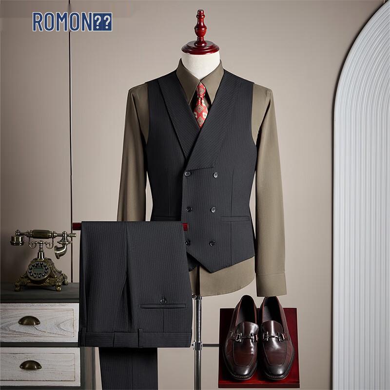 ROMON Men's Italian Lapel Double-Breasted Suit Vest