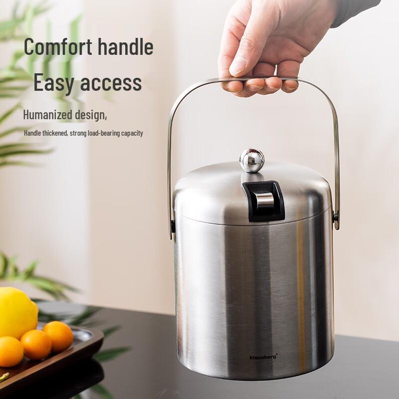 Thickened Stainless Steel Double-Wall Ice Bucket with Lid and Tongs