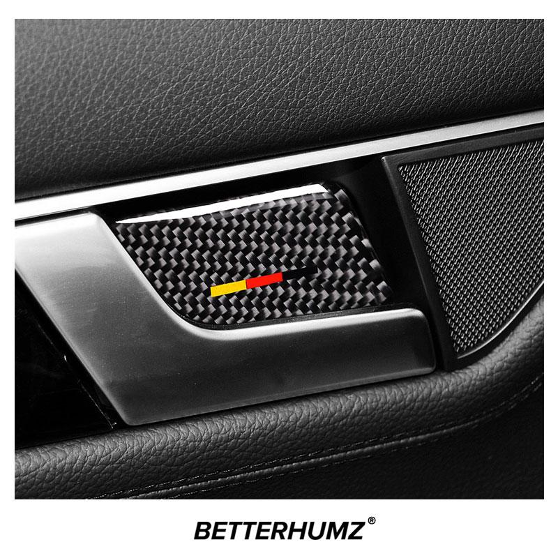 For Mercedes Benz W204 W212 C E Class 4pcs Car Door Handle Bowl Trim Panel Stickers Carbon Fiber Interior Tuning Accessories