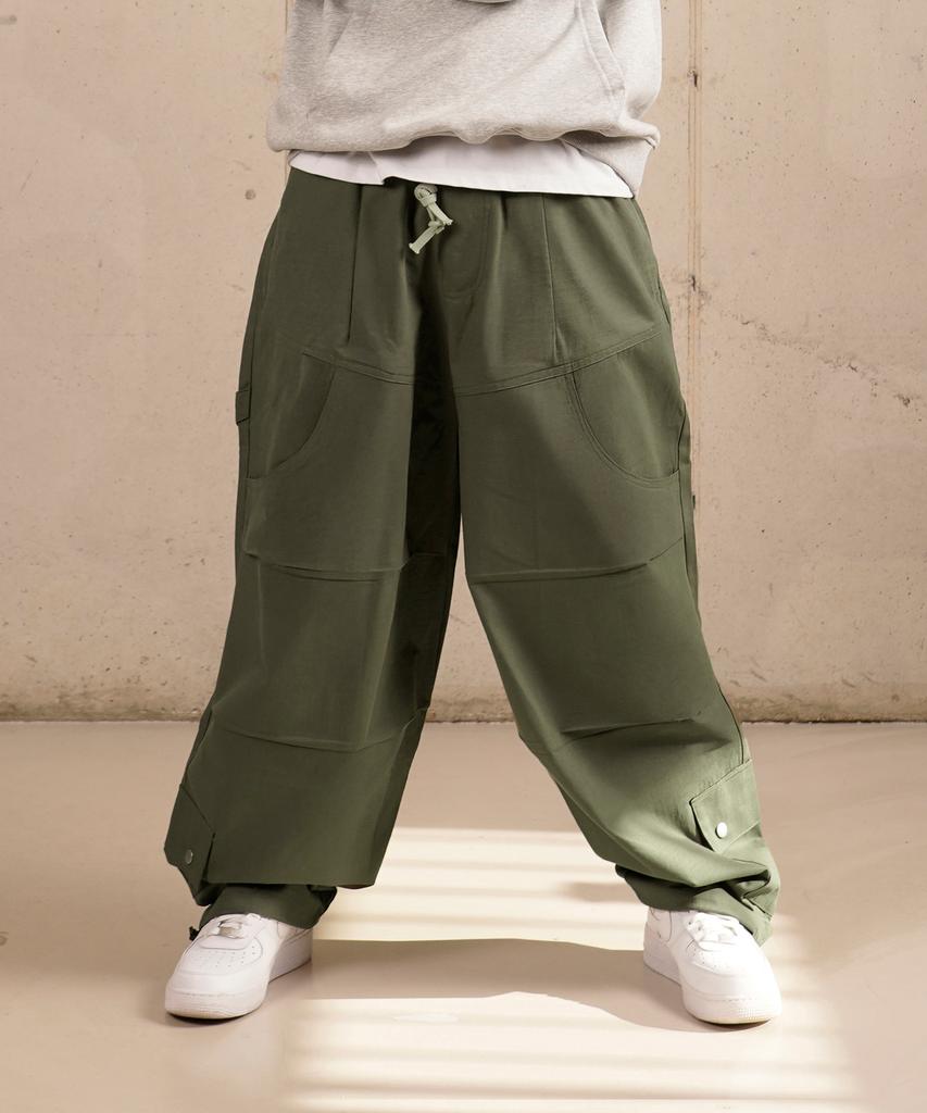 Deuneiji Balloon Double-Pleat Wide Low Pocket Pants Khaki 0353
