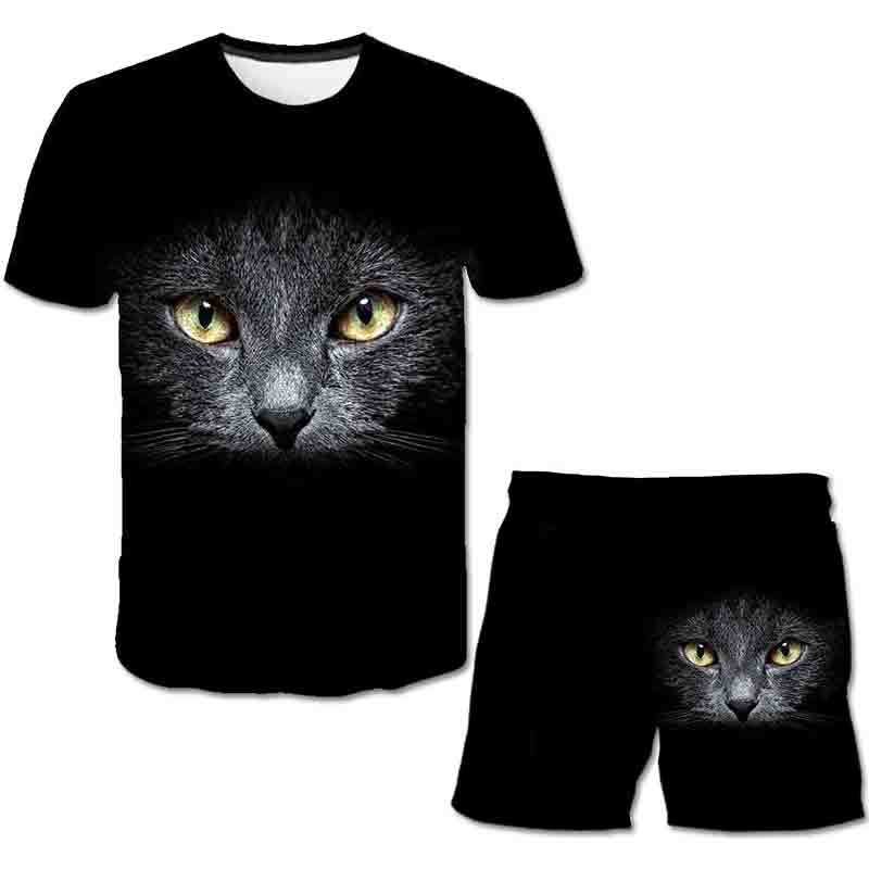 Neonati maschi Abbigliamento Animali gatto 3D T-shirt Set Estate Bambini Abbigliamento casual Set di cartoni animati per ragazzi Ragazze 1-14 anni Vestito per bambini