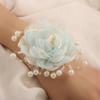 Organza Pearls Wrist Flower Decoration Wrist Corsage Lace Ribbon Wristband Jewelry For Bridal Shower Wedding Ceremony