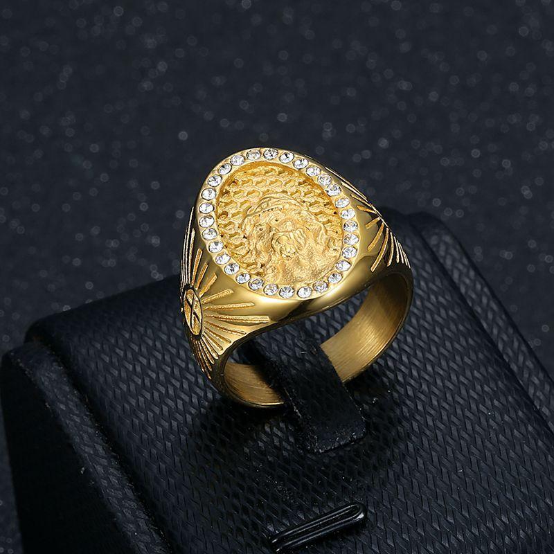 Vintage Cross Jesus Gold Color Stainless Steel Religious Jesus Christ Ring for Men Women Fashion Punk Biker Jewelry Gift